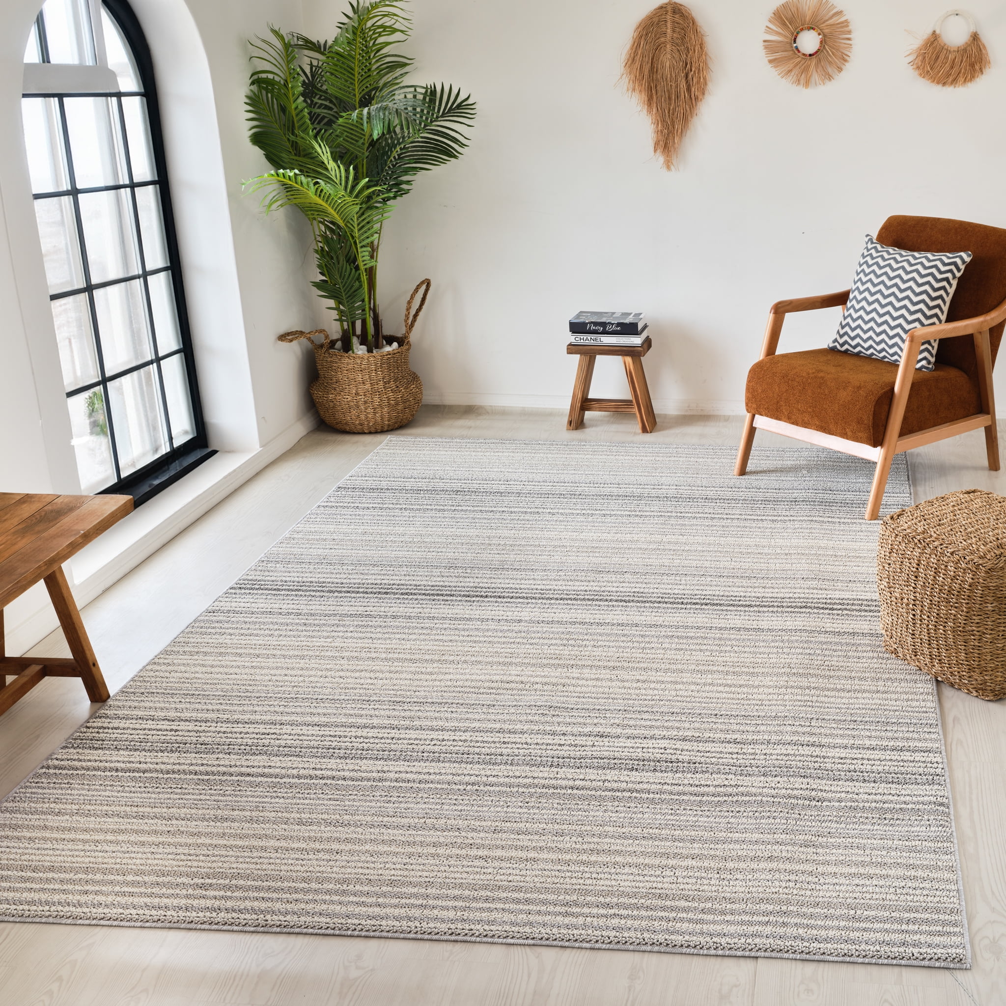 Rug Branch Jules Modern Indoor Area Rug, Grey Beige, Lines - Living Room, Bedroom, Dining Room, and Kitchen