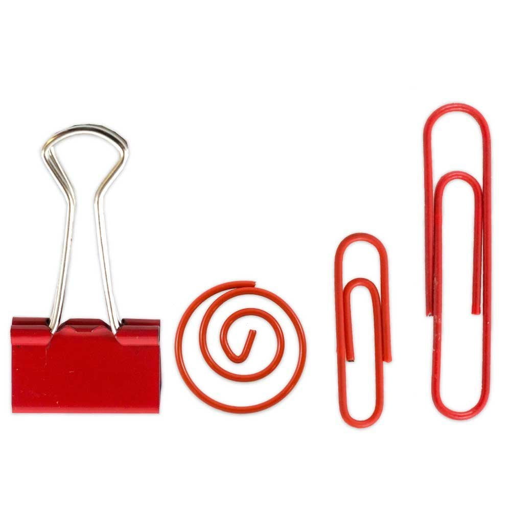 JAM Paper Office Clip Set, Red, Binder Clips & Paper Clips, 4 Pak