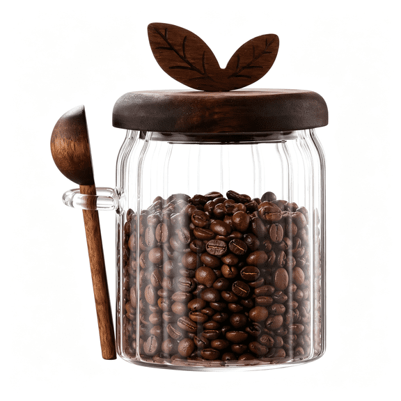ACDANC Airtight Coffee Canister, Acacia Coffee Grounds Container with Wooden Lid & Spoon, Espresso Bean Storage, Food Storage Jar for Tea, Sugar Coffee Bean Storage, 17Floz