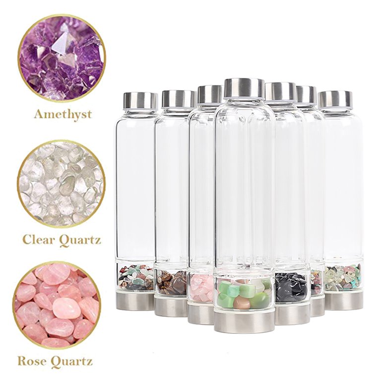 Rose Quartz Crystal Water Bottle, Gemstone Point