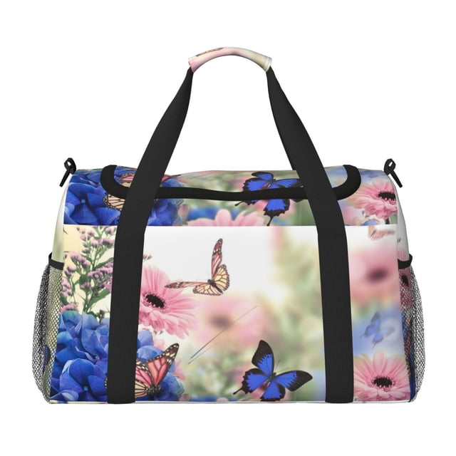 Disketp Butterfly And Flowers Bolsa de Viaje Tipo Duffle, Bolso de Mano para Fin de Semana para Mujer, Bolsa de Gimnasio Ligera para Hombre, Esencial para Viajes