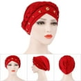 thumbnail image 3 of Stretch Hair Loss Head Wrap Women Turban Cap Muslim Cancer Chemo Hat Beads Braid WHITE, 3 of 8