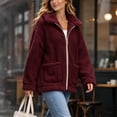 thumbnail image 7 of Luvrsol Winter Jackets for Women Lapel Full Zip Fleece Teddy Jacket Loose Fit Warm Fluffy Sherpa Coat, Wine S-2XL, 7 of 7