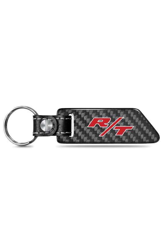 Dodge R/T Logo Real Carbon Fiber Blade Style with Black Leather Strap Key Chain
