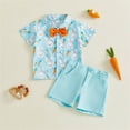 thumbnail image 2 of Toddler Boys Easter Summer Clothes Baby Boy Easter Outfit Set Cute Print Lapel Button-Down Shirt Top and Shorts, 2 of 4