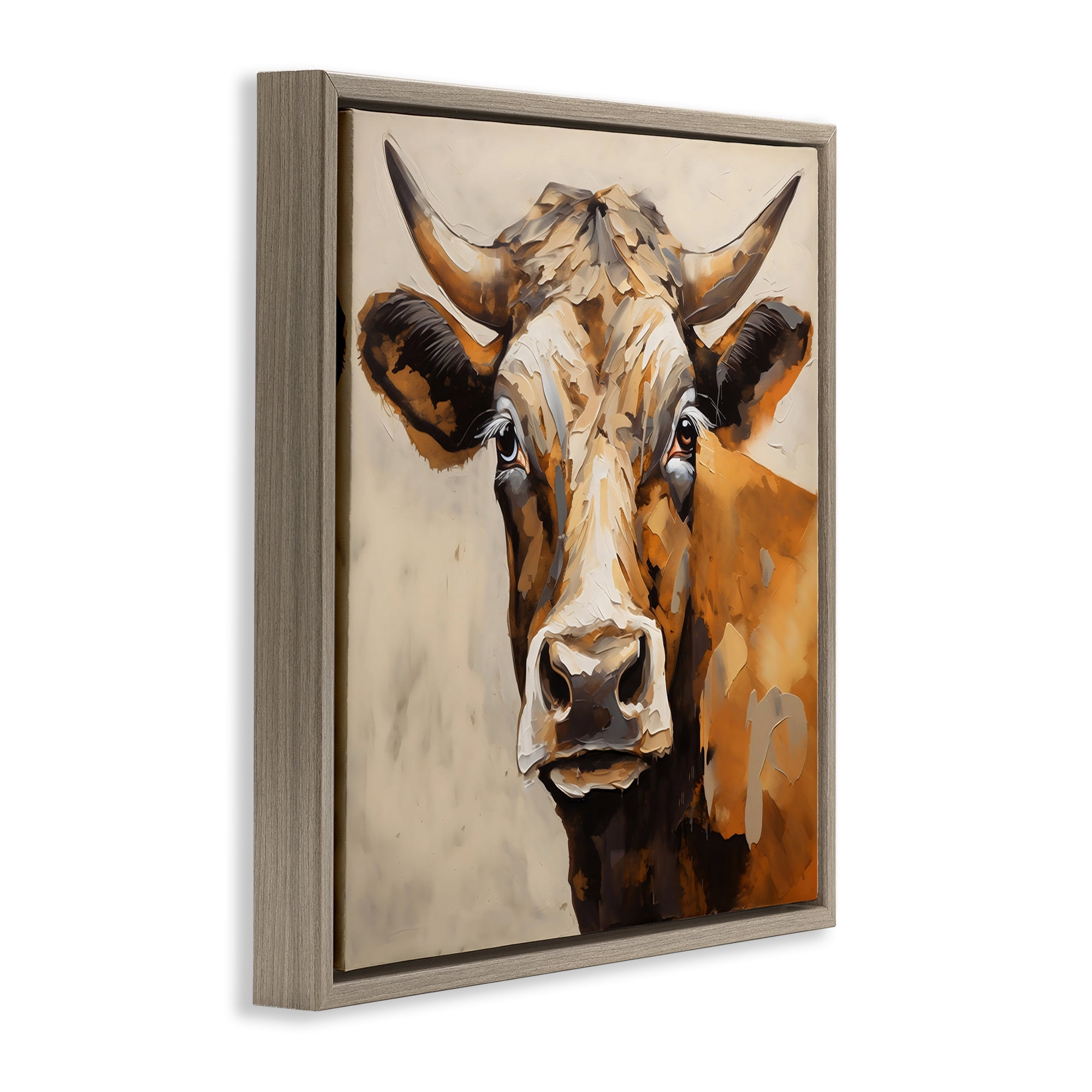 Stupell Industries Beautiful Brown Bovine Brown Framed Floater Canvas Wall Art, design by Creative Studio