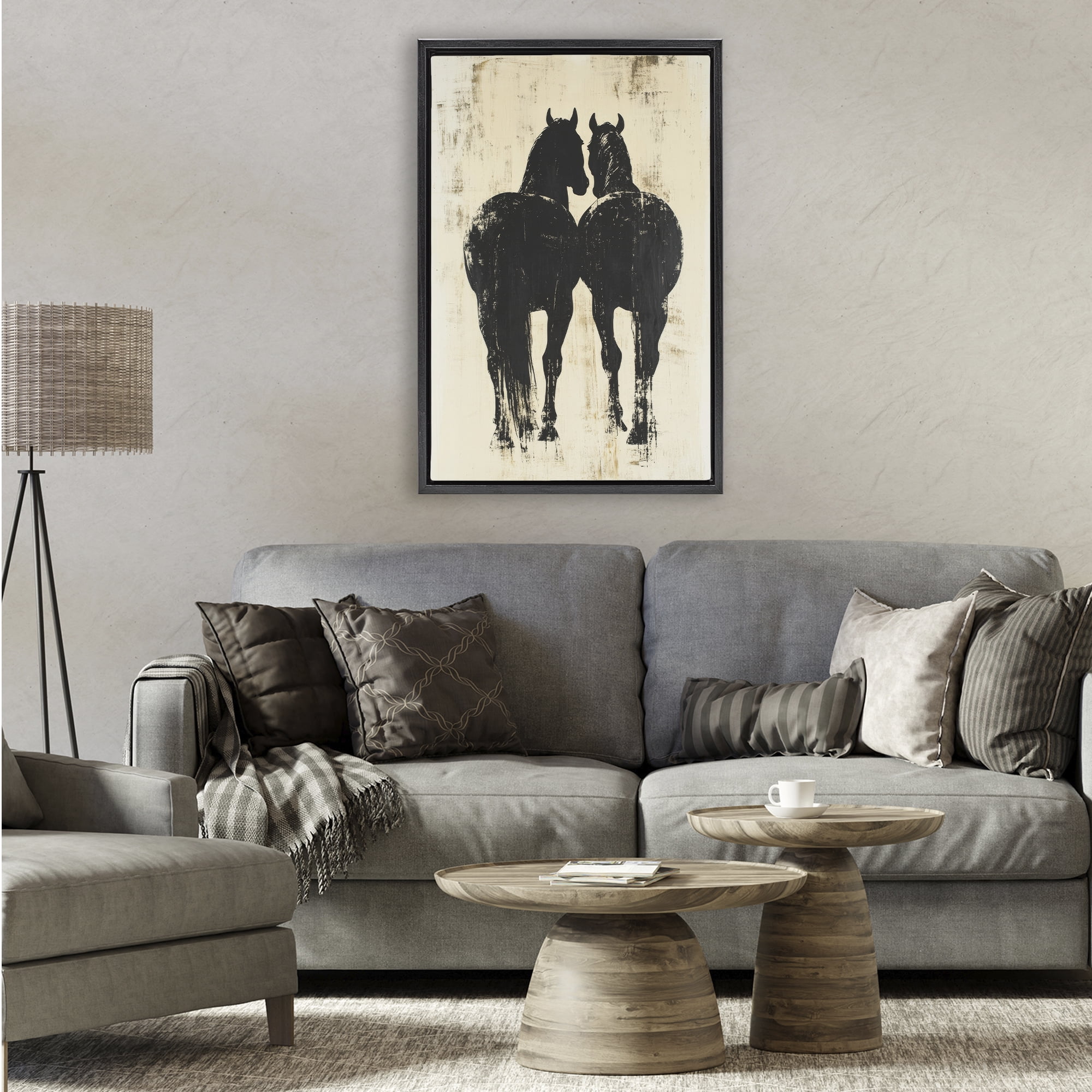 Stupell Industries Twin Horses Facing Away Black Framed Floater Canvas Wall Art, design by Petal Prints Design