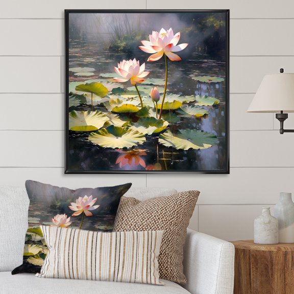 Designart "Wisdom In The Watercolor Lotus Pond" Lotus Floater Framed Wall Art Prints
