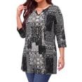 thumbnail image 2 of WellSize Plus Size Womens Tunic Tops 3/4 Sleeve Dressy Fall Blouses Casual V Neck Floral Shirts Tunics for Leggings, 2 of 8