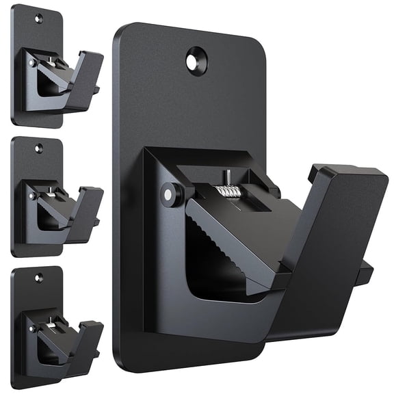 Januofit  Adhesive No Drill Curtain Rod Brackets - Heavy Duty 30LB Holders for Bathroom Bedroom Kitchen, Universal Damage-Free Window Rod Hooks with Nail-Free Installation (4PC Black)