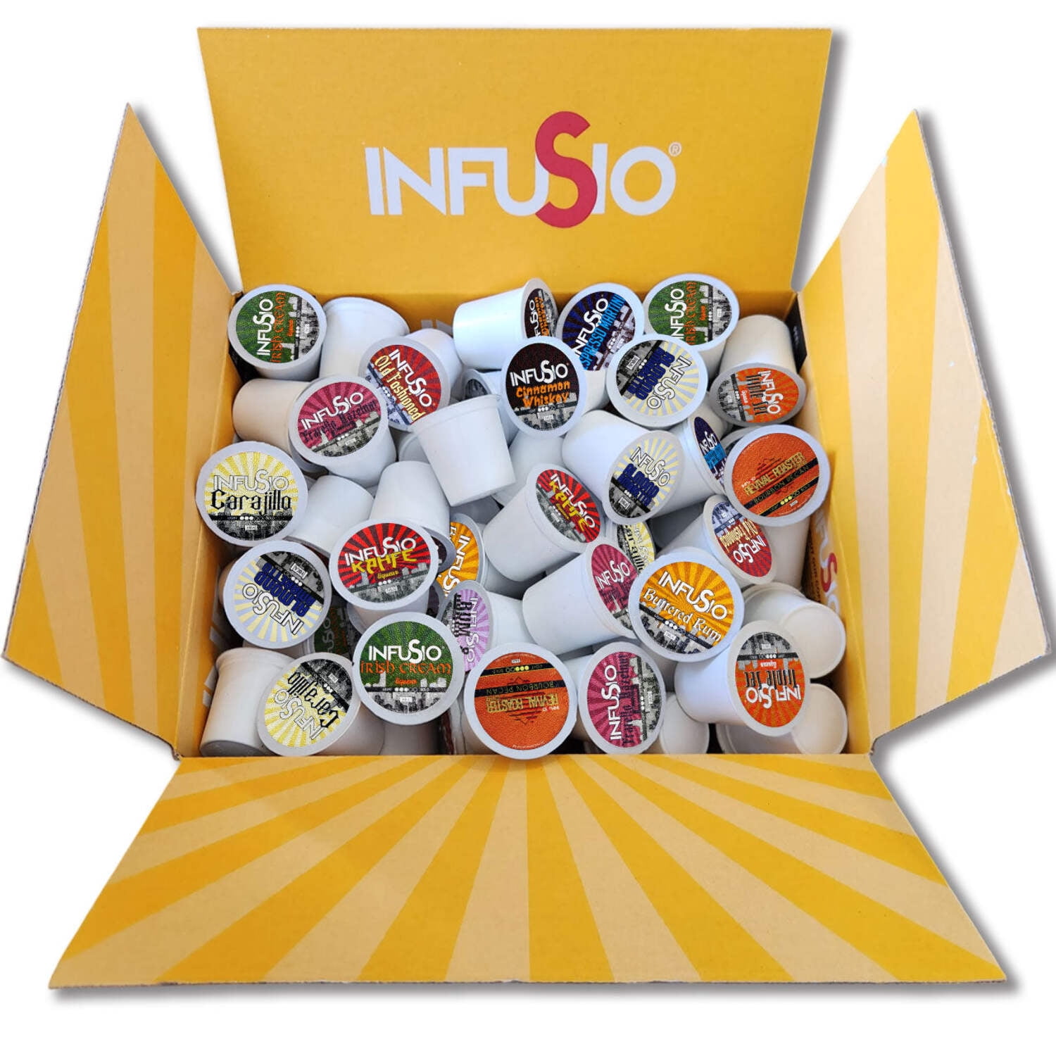 InfuSio Spirited Sips: Cask  Coffee Collection, Cocktail-Inspired Coffee Pods – 120 Count Variety Pack, 12 Flavors, Medium Roast, Compatible with Keurig Brewers