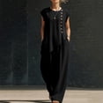 thumbnail image 6 of LEAVINGSUO Two Piece Sets for Women Plus Size Ladies' Casual And Fashionable Solid Color Short Sleeved Button Top And Pants Set Black L, 6 of 6