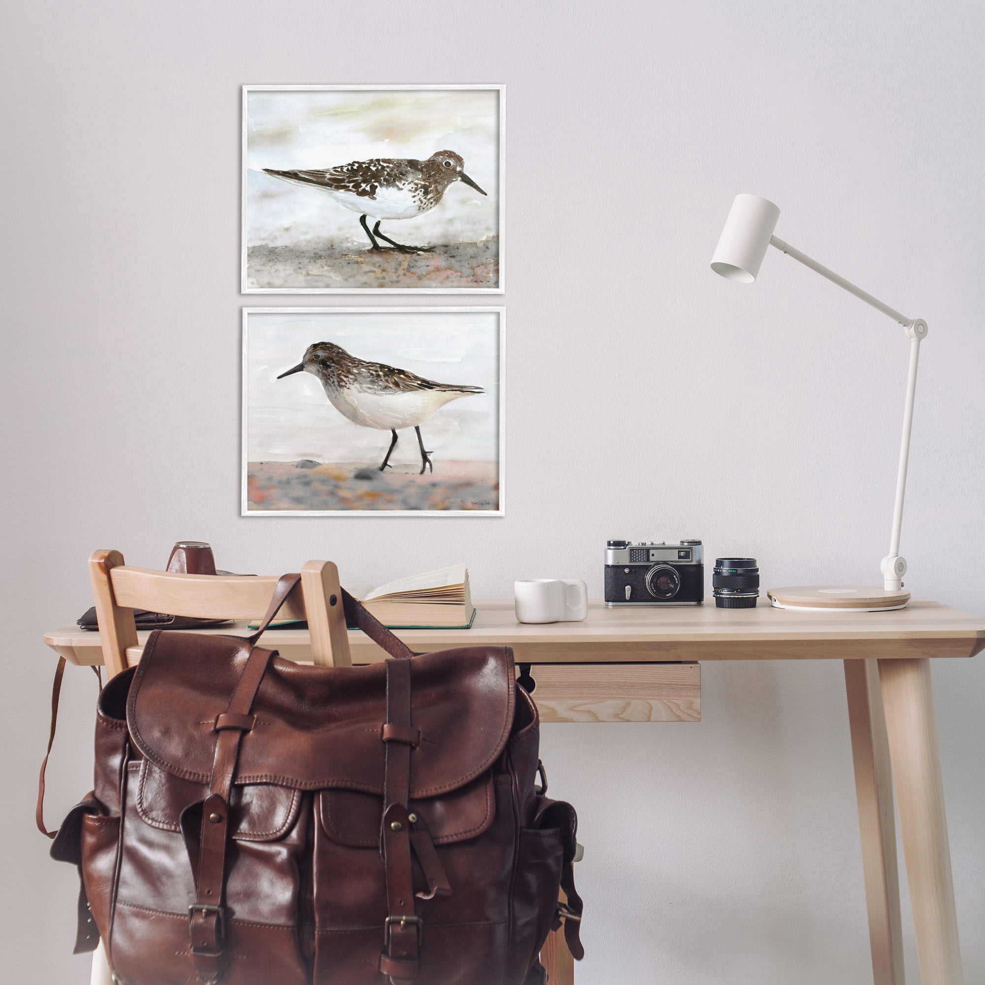 Stupell Industries Sandpipers on Coast Nautical Beach Animals & Insects Painting White Framed Art Print Wall Art, 14 x 11, Set of 2