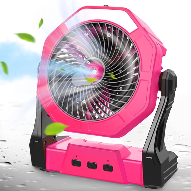 Ventilador nebulizador portátil para exteriores, color rosa con luz LED