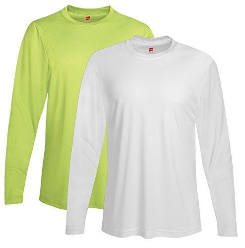 Pack of 2 Shirt Hanes Mens Long Sleeve Cool Dri T-Shirt UPF 50+