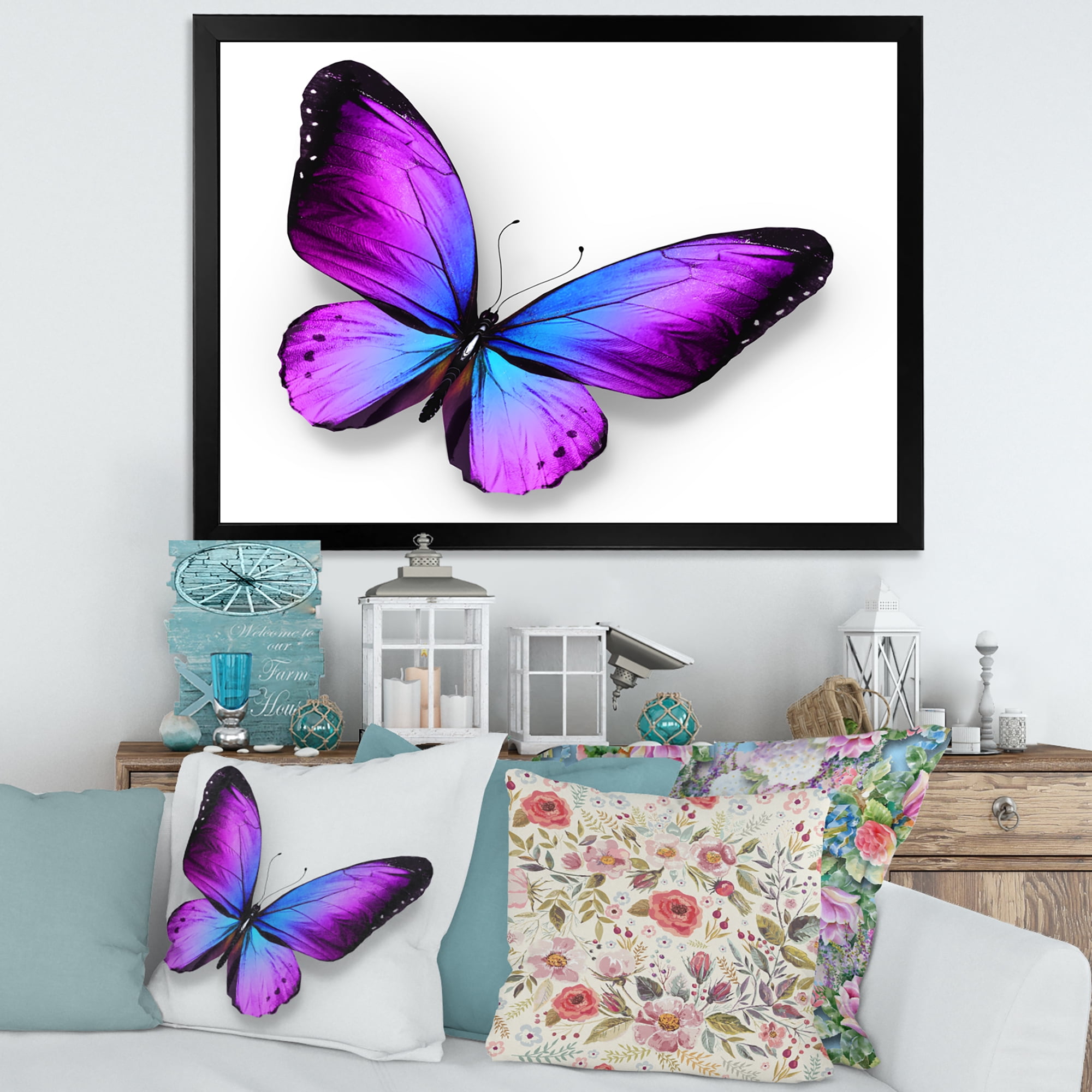 Designart 'Blue and Violet Butterfly' Modern Framed Art Print