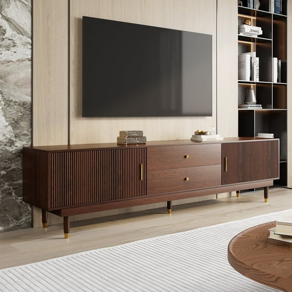 siu want Mid Century Modern TV Stand for 75 inch TV, 78.7" Walnut TV Console with 2 Storage Cabinet & 2 Drawers, Entertainment Center, Media Console for Living Room/Bedroom
