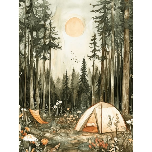 Forest Camping Tent Watercolor Painting/Canvas Art Suitable for Living Room Bedroom Office Bathroom and Hallway Decoration.