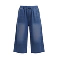 thumbnail image 5 of Kids Unisex Elastic Waist Cropped Denim Pants Boys Girls Casual Loose Fit Capri Jeans for School 5-15Y, 5 of 5