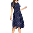 thumbnail image 5 of MLANM Women Short Sleeve Polka Dot Midi Casual Swing Pleated Empire Waist Dress with Pockets, 2XL Dot Navy, 5 of 7