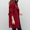 thumbnail image 6 of VEKDONE Clearance 2025 Women Elegant Notched Collar Solid Color Mid-Length Double Breasted Slim Fit Wool Blend Trench Pea Coat Overcoat Red L, 6 of 7