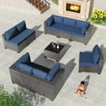 thumbnail image 4 of ALAULM 9 Pieces Patio Conversation Furniture Set Outdoor Sectional Sofa Sets W/Cushions Brown PE Rattan, Navy Blue, 4 of 7