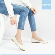 Obtaom Womens Round Toe Ballet Flats,Cute Textile Ballerina Flats,Comfortable Faux Leather Insole Low Heels Dress Shoes For Ladies (White,US9)