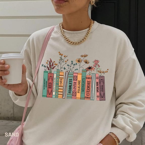 All Albums Covers Sweatshirt, Floral Book Lover Gift, Book Lover Christmas Crewneck