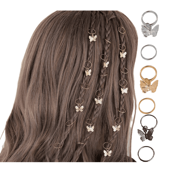 Yoyauz Butterfly Hair Clip Dreadlock Accessories - 20 Pieces Gold Hair Accessories for Braids, Hair Cuff Pendant Ring Braided Clip Butterfly Hair Accessories for Ladies Girls Teen Wedding Gifts