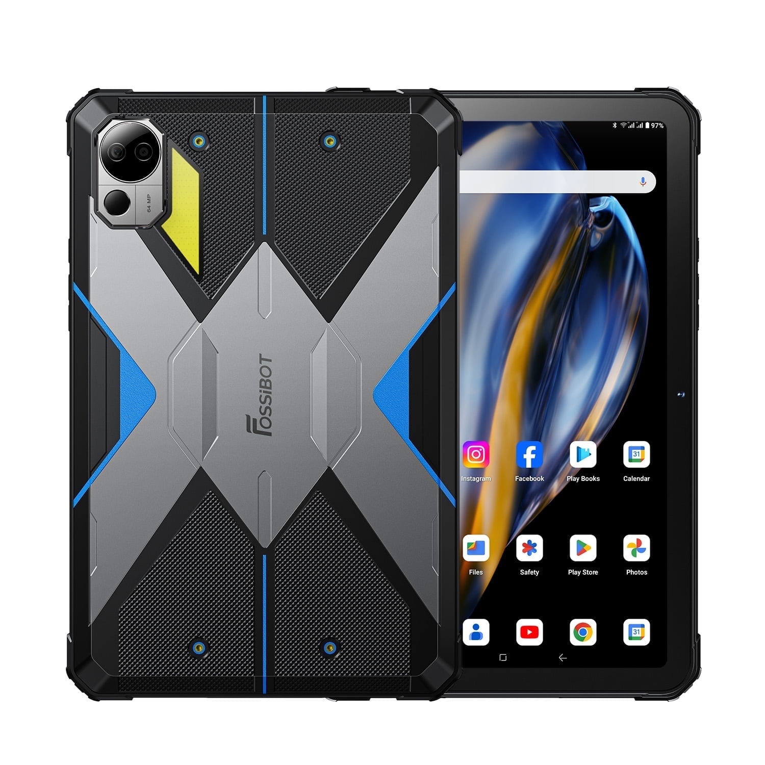 FOSSIBOT Rugged Tablet DT2 10.4 inch, 22000mAh 20GB+256GB, 66W Rapid Charging, 2K Display, Android 13, 4G LTE/WiFi 6,64+32MP Face Unlock, OTG