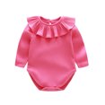 thumbnail image 2 of 2025 Baby Boys Girls Romper Spring Fall Solid Color Jumpsuit Ribbed Cotton Long Sleeves Jumpsuit Hot Pink, 2 of 5