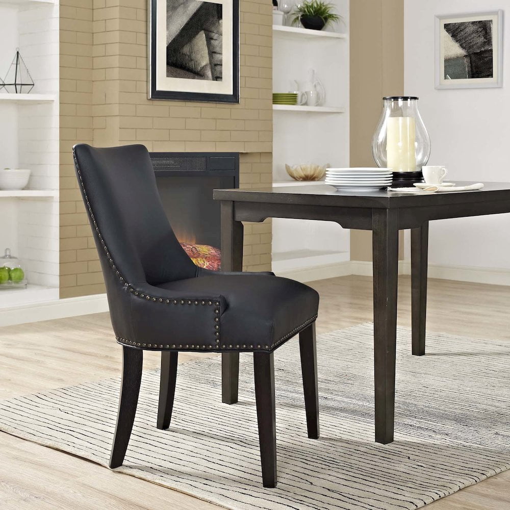 Modway Marquis 20.5" Solid Rubberwood and Vegan Leather Dining Chair in Black