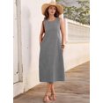 thumbnail image 6 of Women's Dresses Long Sundresses Plaid Striped Pockets Maxi Dress for Summer Casual Beach Vacation Black S, 6 of 9