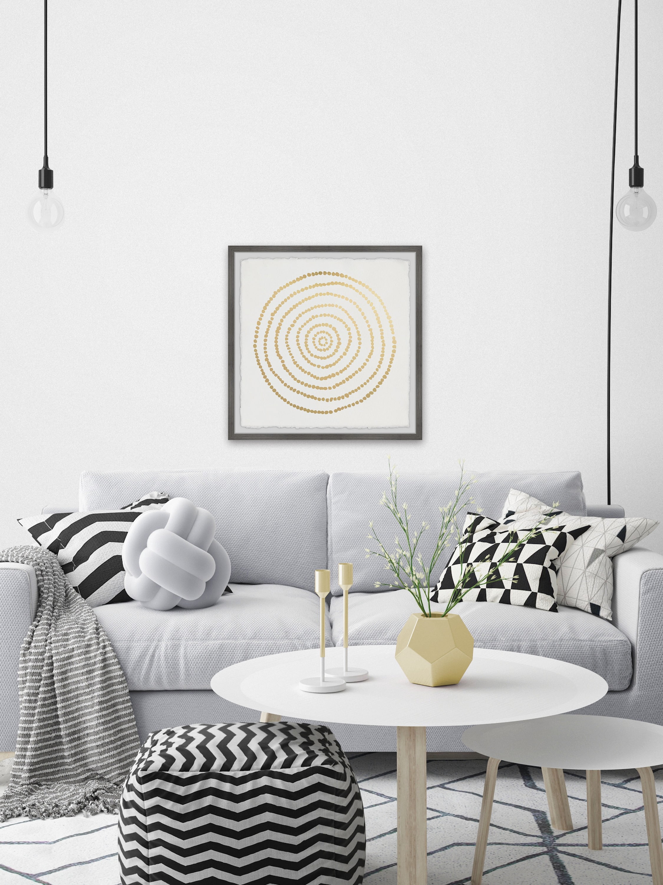 Marmont Hill Golden Dots Framed Wall Art, 24.00" x 1.50"