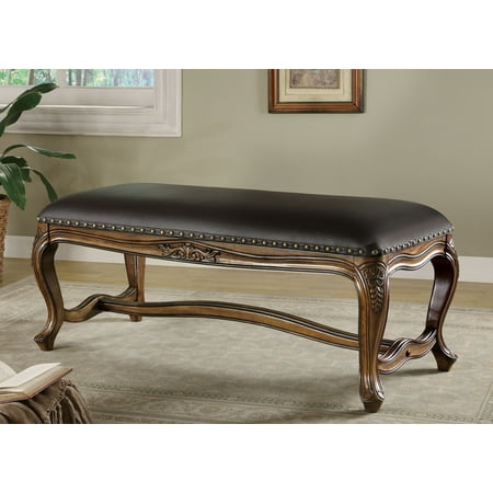 - Simple Relax 1PerfectChoice Traditional Padded Seat Upholstered Black Leather Like Vinyl Golden Brown Bench