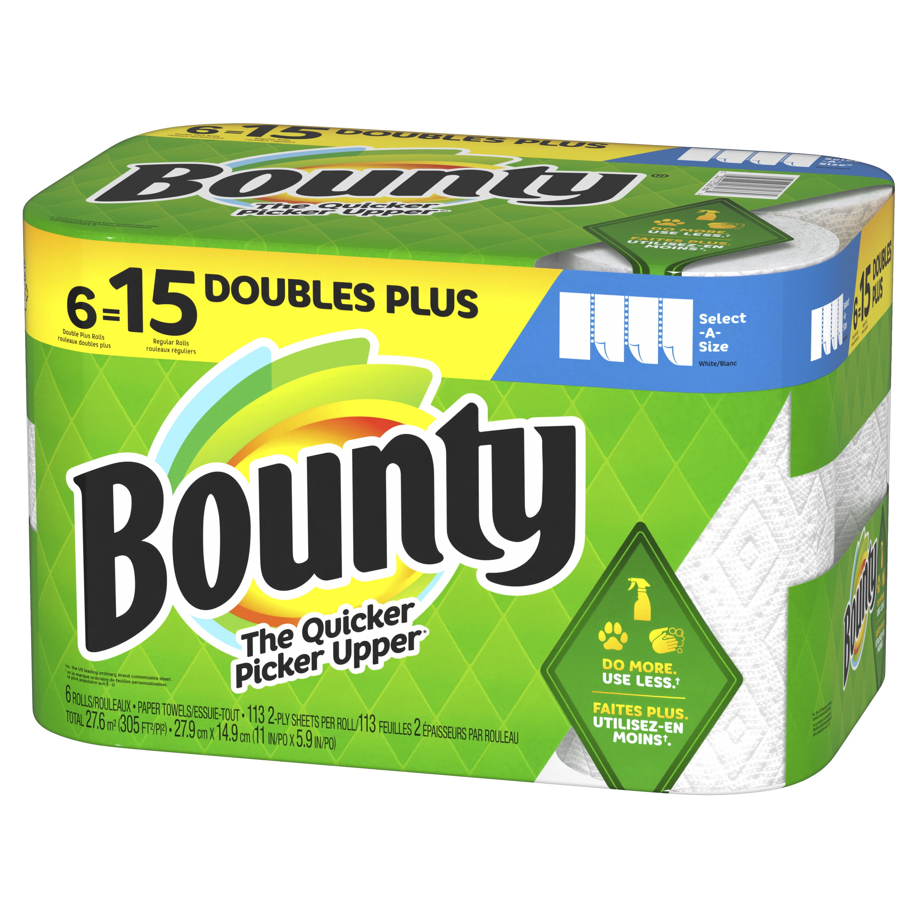 Bounty Select-a-Size White Paper Towels, 6 Double Plus Rolls Equal to 15 Regular Rolls