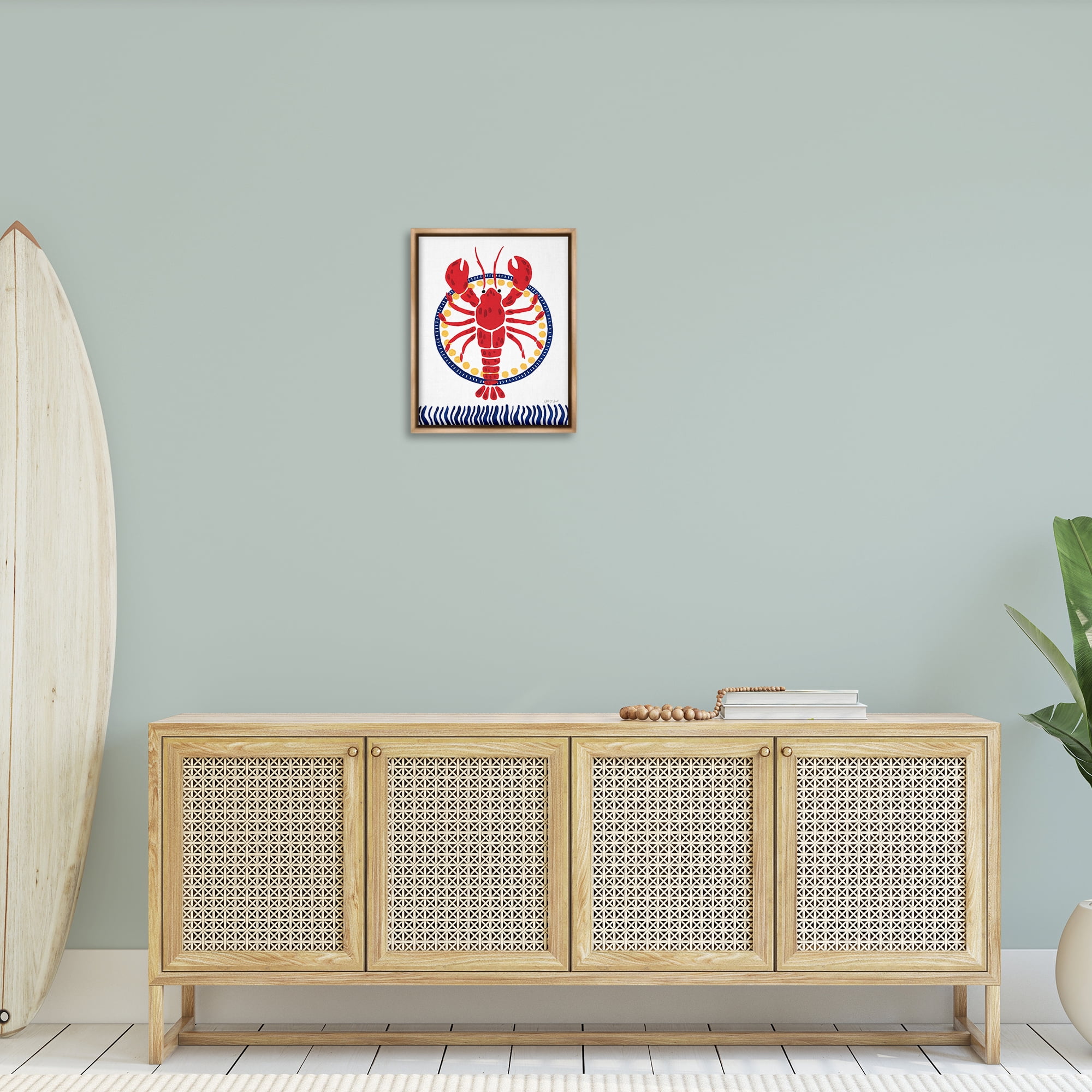Stupell Industries Kitschy Coastal Lobster Animals Painting Brown Floater Framed Canvas Art Print Wall Art, 17 x 21