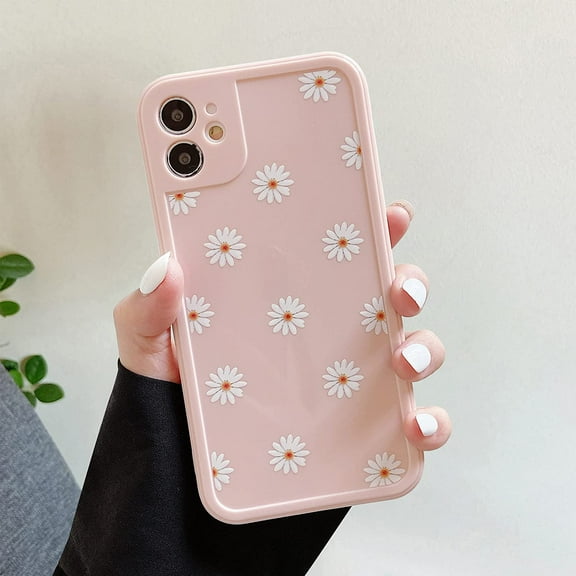 TPU Back Case for iPhone 11 6.1", Daisy Pattern Glossy Soft Silicone Case, Cute Girls Case Slim Lightweight Protective Bumper Cover for iPhone 11 6.1" - Pink