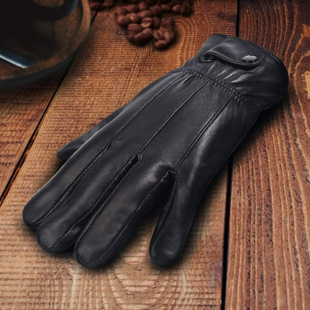 Mens warm black leather shop gloves