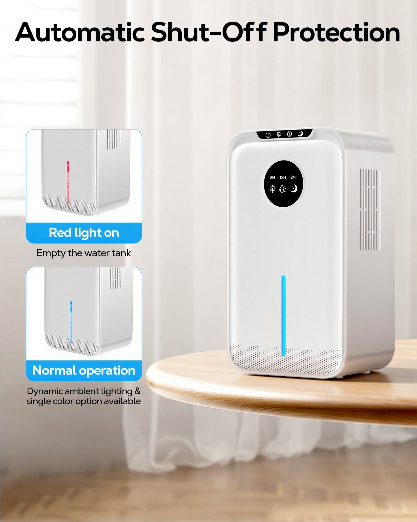 OHHANI Dehumidifier 85 oz Large Capacity, 500 sq.ft. Touch Control, Timer and Auto Shut-Off, Suitable for Bedrooms Basements and Garages
