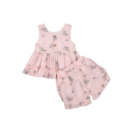 

Bagilaanoe 2pcs Toddler Baby Girl Short Pants Set Floral Print Sleeveless Vest Tops + Shorts 9M 12M 18M 24M 3T 4T Kids Casual Summer Outfits