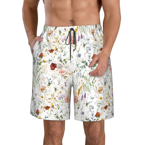 Fotbe Wildflower Watercolor Trajes de Baño Estampados para Hombre, Shorts de Verano de Secado Rápido, Ropa de Playa, Bañadores-XX-Large
