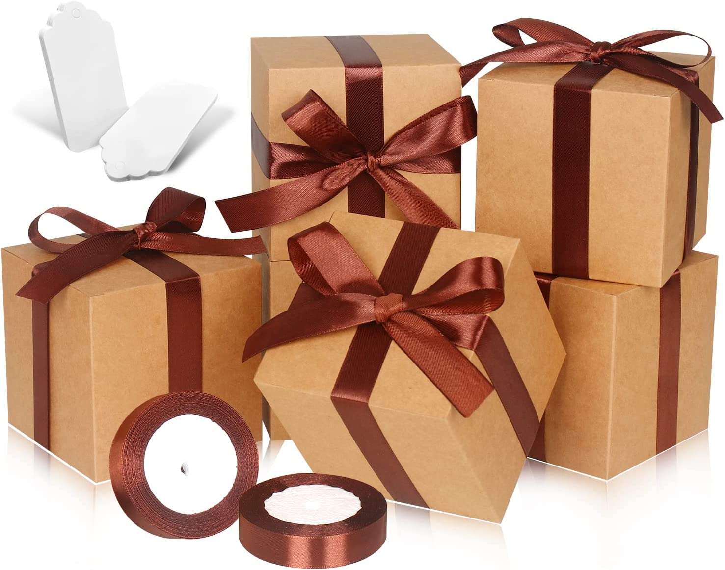 30 Pack Small Gift Boxes, 4x4x4 Favor Boxes Brown Paper Gift Boxes with