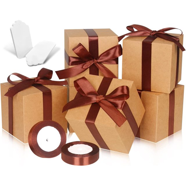 30 Pack Small Gift Boxes, 4x4x4 Favor Boxes Brown Paper Gift Boxes with
