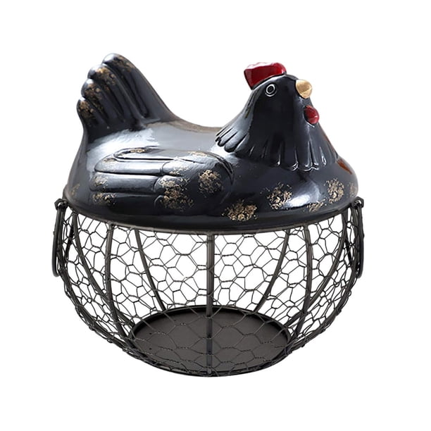 Toystoory Cesta de cerámica del almacenamiento del huevo de la capacidad grande para la cesta conveniente del almacenamiento de la cocina de la negro