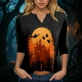 thumbnail image 2 of YDFCWXW Women's V-Neck Halloween Print T-Shirt - 3/4 Sleeve Casual Gothic Tee for Spooky Season Black, XL, 2 of 5