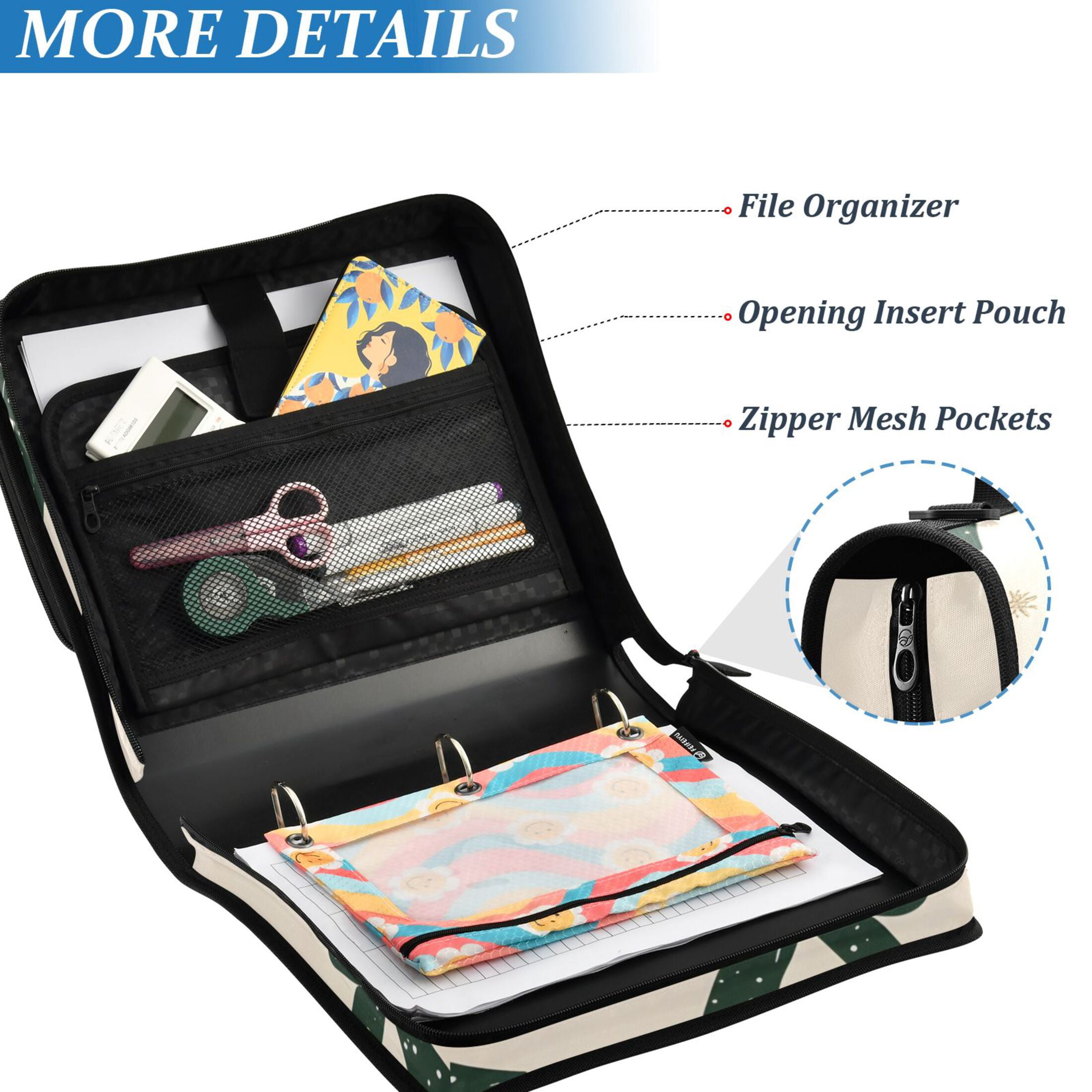 ALAZA Zipper Binder Green Bows 3 Ring Trapper Keeper File Folder Organizer Bag