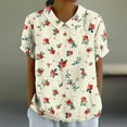 thumbnail image 2 of Linen Tops for Women Summer Collared Short Sleeve Tops Pullover Sweater Blouses Floral Printed Tunic Blouses Baggy Boho Dressy Shirts Going Out Beach Holiday Outfits 2025, 2 of 5