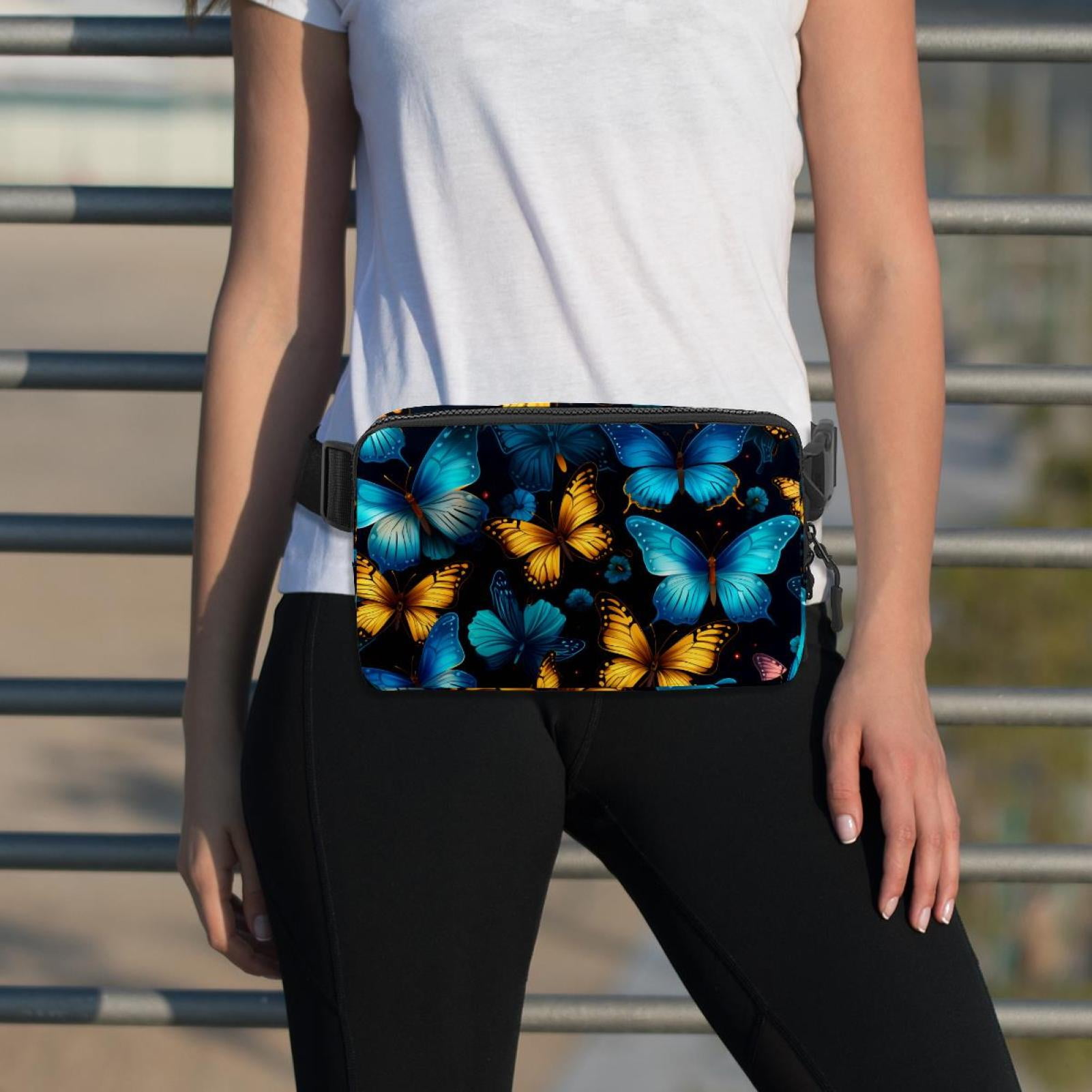Butterfly Running Belt Fanny Pack Belt Bag with Extension Strap Lightweight Adjustable Unisex