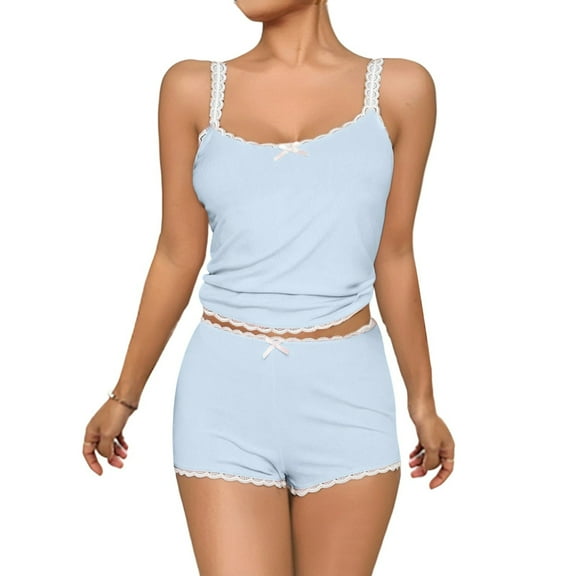 Women’s Lace Trim Cami Pajama Set Sleeveless Tank Top and Shorts Sleepwear Soft Loungewear 2 Piece PJs